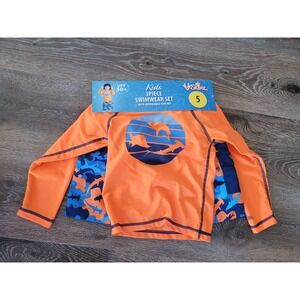 VSkinz‎ Kids Swimwear Set UPF 50+ Sun Hat Reversible Shark Orange Blue Size 5 #9